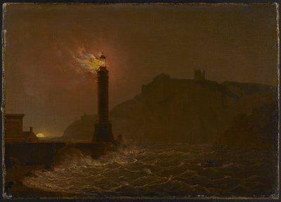 A Lighthouse on Fire at Night by Joseph Wright of Derby
